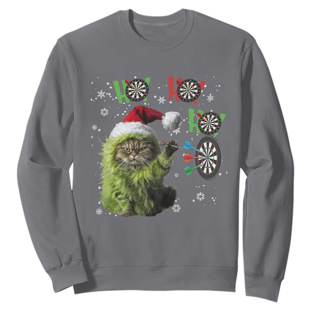Funny Cat Throwing Dart Ho Ho Ho Sweatshirt Christmas Gift For Dart Player TS12 Charcoal Print Your Wear