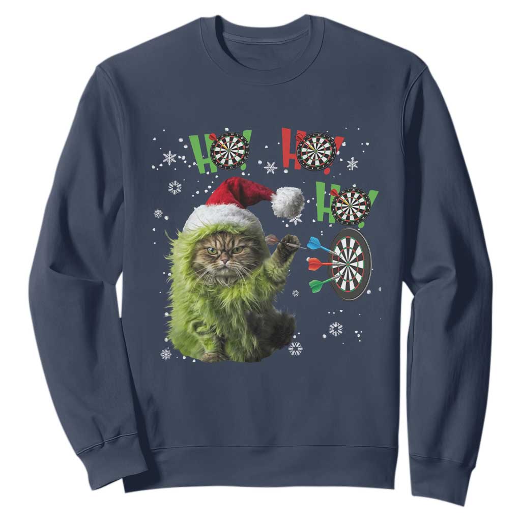Funny Cat Throwing Dart Ho Ho Ho Sweatshirt Christmas Gift For Dart Player TS12 Navy Print Your Wear