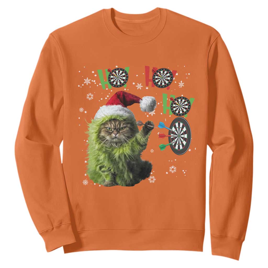 Funny Cat Throwing Dart Ho Ho Ho Sweatshirt Christmas Gift For Dart Player TS12 Orange Print Your Wear