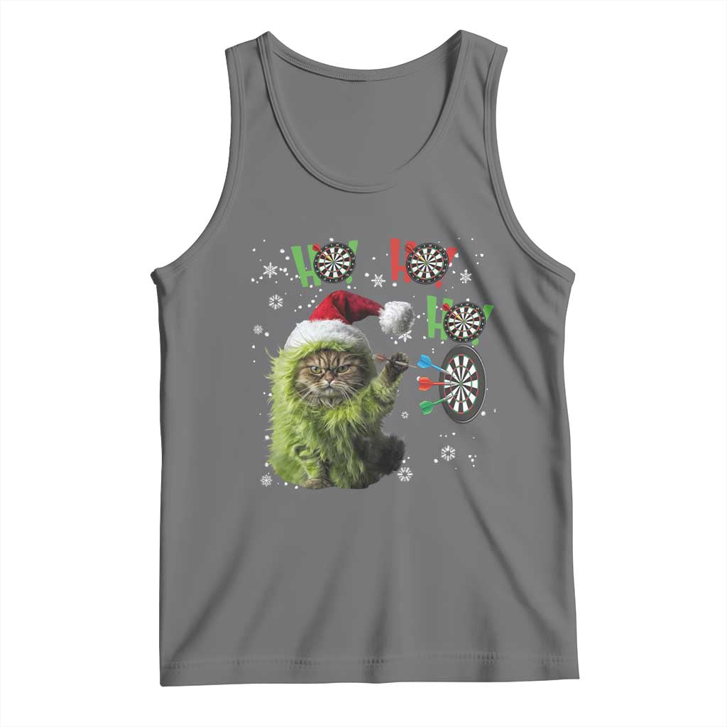 Funny Cat Throwing Dart Ho Ho Ho Tank Top Christmas Gift For Dart Player TS12 Black Heather Print Your Wear