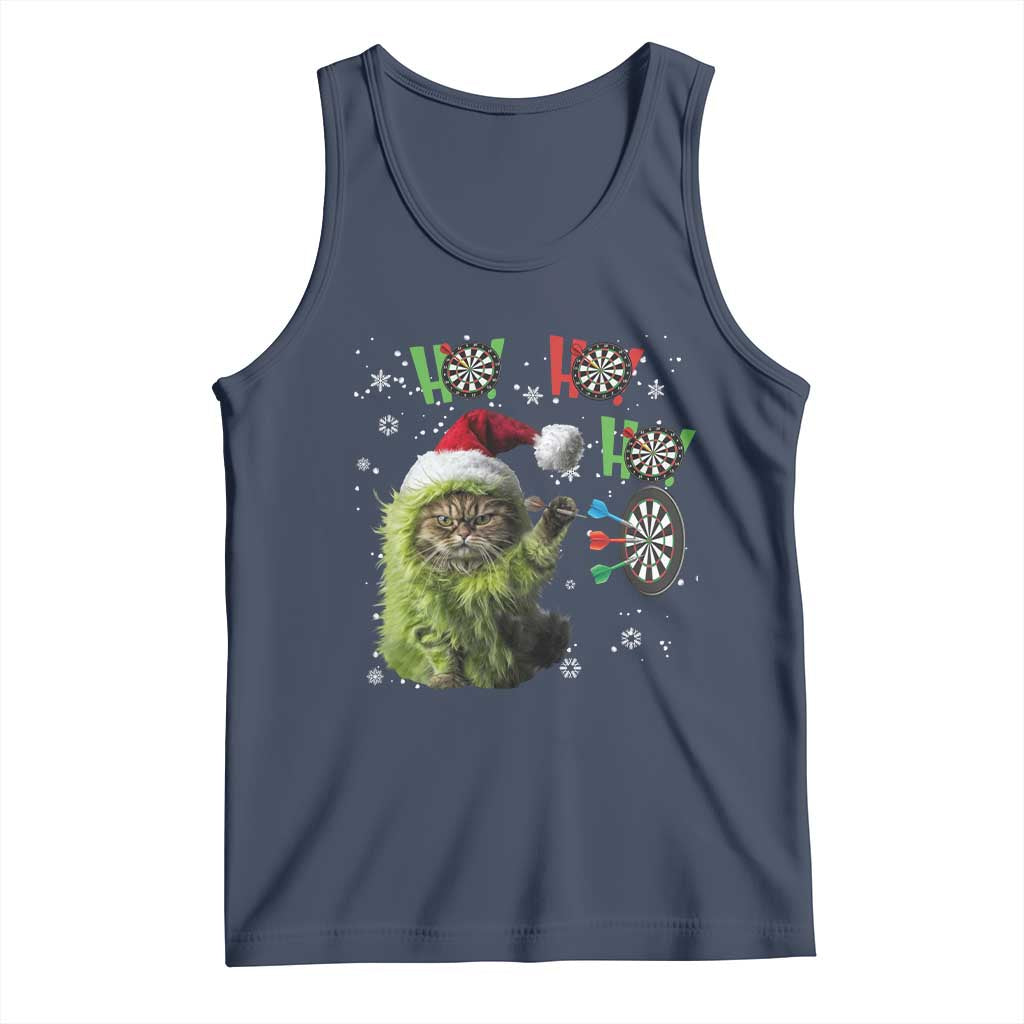 Funny Cat Throwing Dart Ho Ho Ho Tank Top Christmas Gift For Dart Player TS12 Navy Print Your Wear