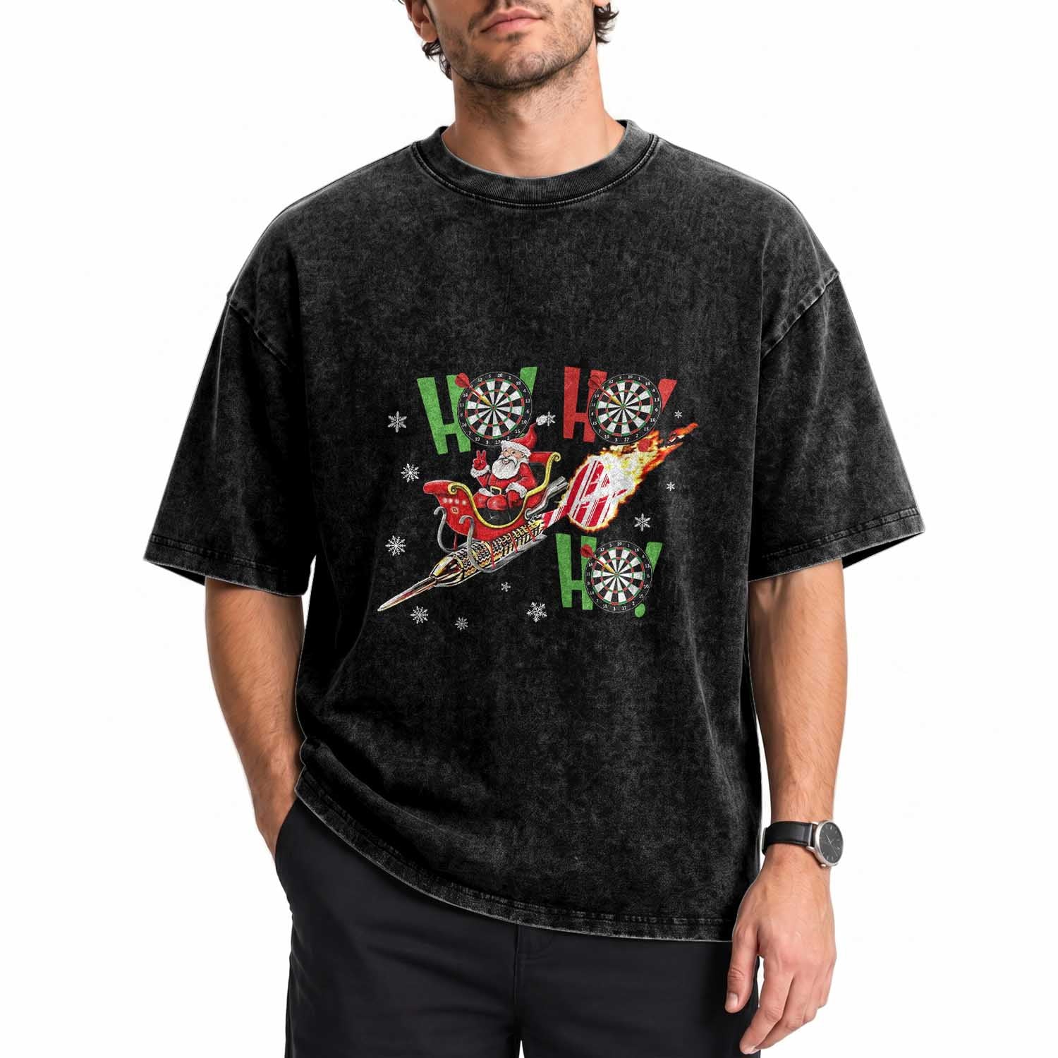 Christmas Dart Game Washed Cotton T-Shirt Funny Ho Ho Ho Dart Player Holiday Gift