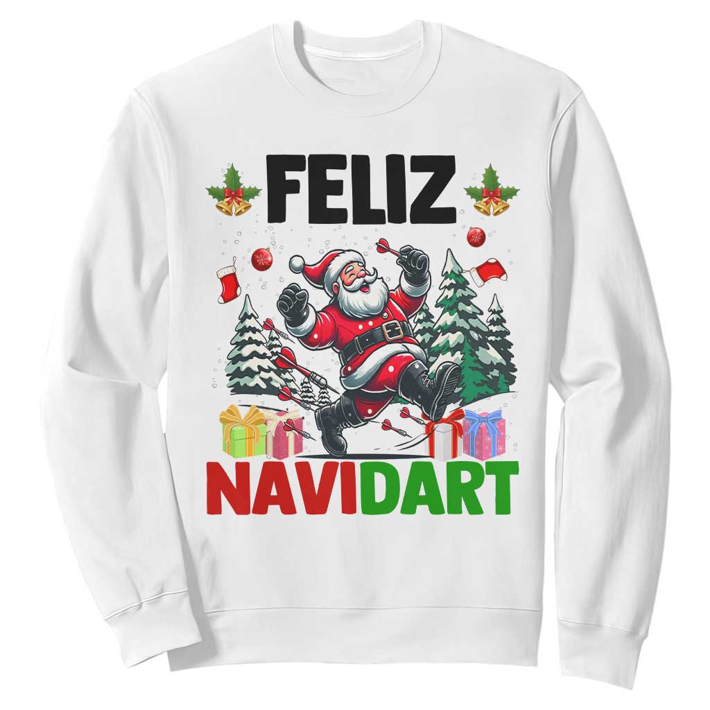 Dartist Feliz Navidart Sweatshirt Funny Santa Running From Darts Christmas Gift TS12 White Print Your Wear