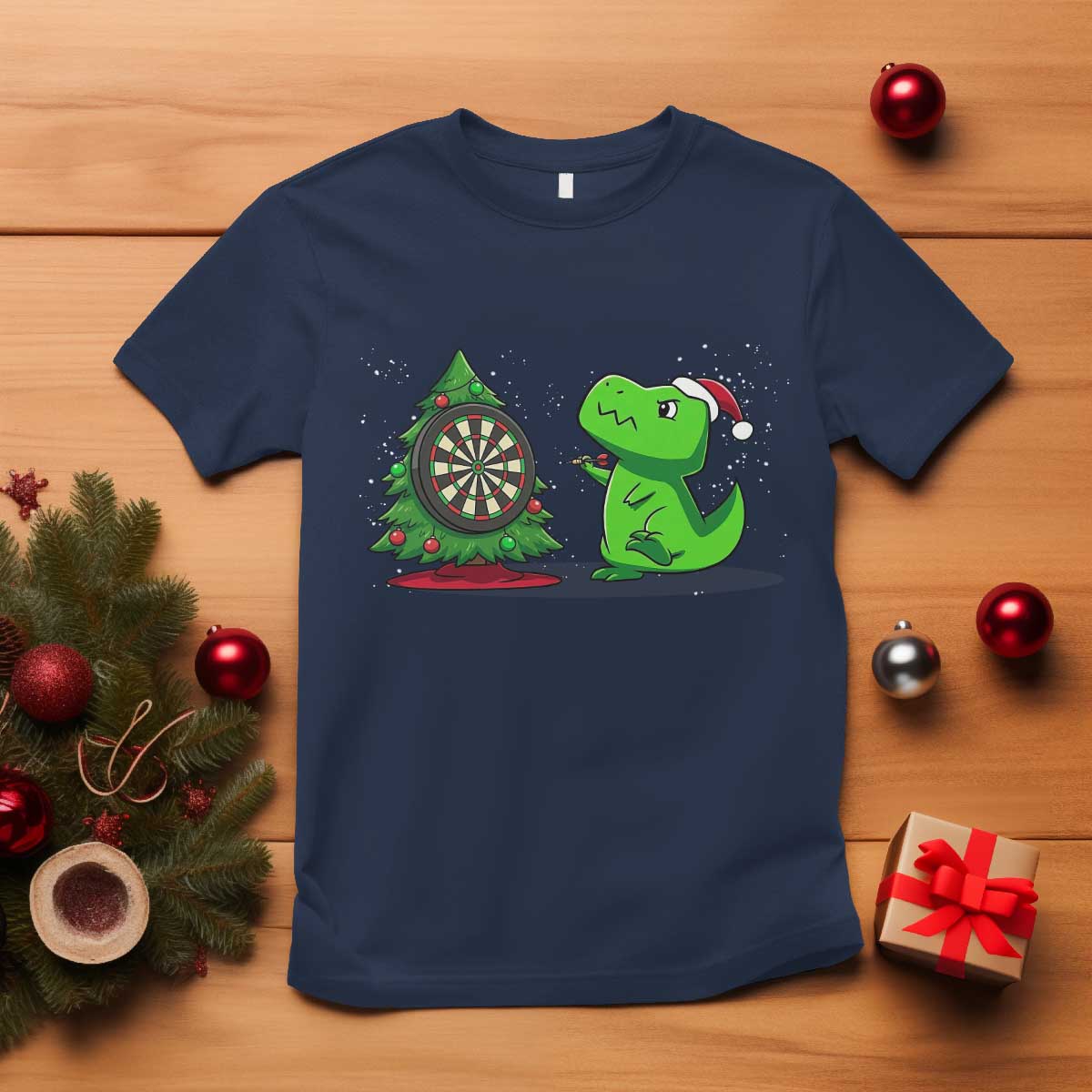 Christmas Dinosaur Dart Player T Shirt Funny Dino Lover TS12 Navy Print Your Wear