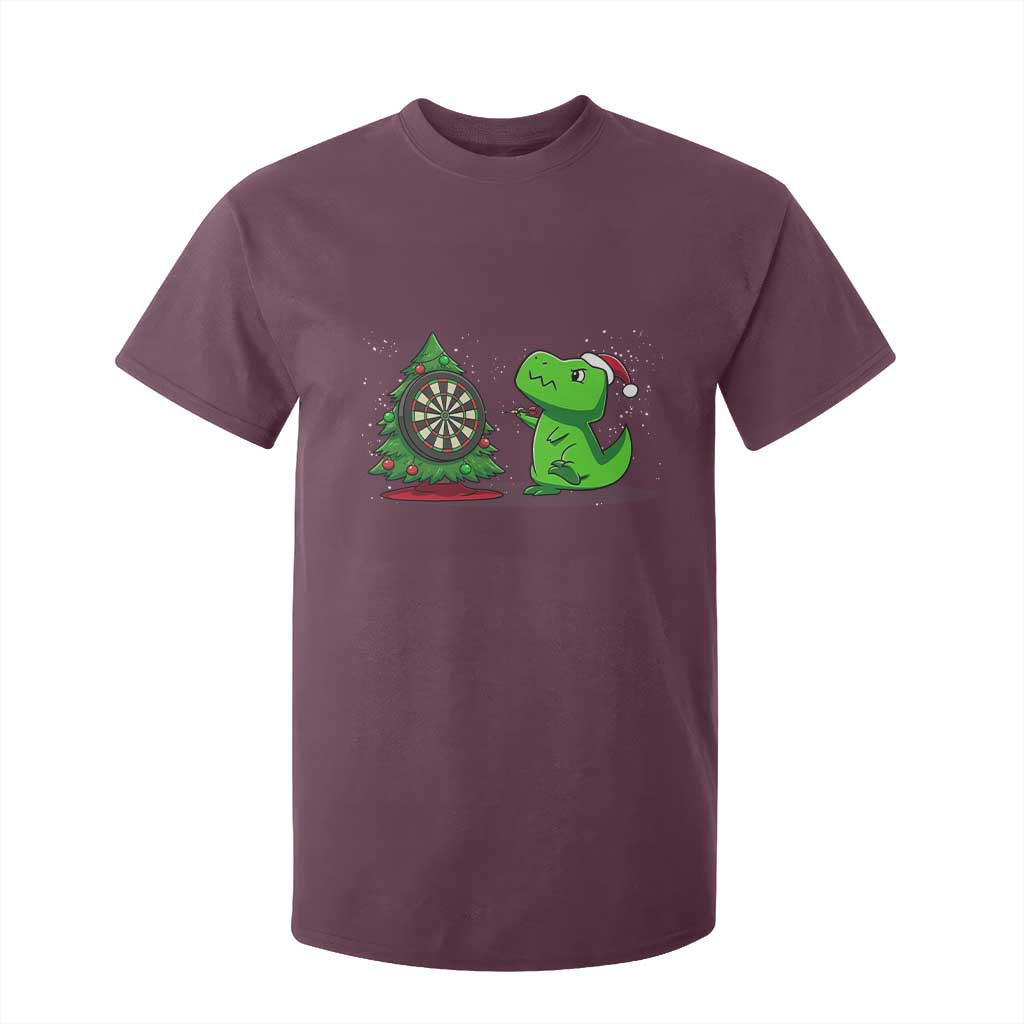 Christmas Dinosaur Dart Player T Shirt For Kid Funny Dino Lover TS12 Maroon Print Your Wear