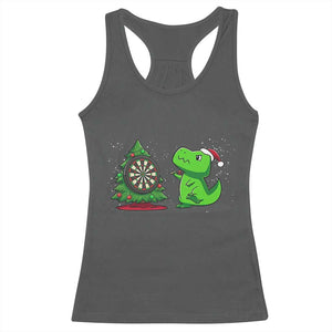 Christmas Dinosaur Dart Player Racerback Tank Top Funny Dino Lover TS12 Dark Heather Print Your Wear