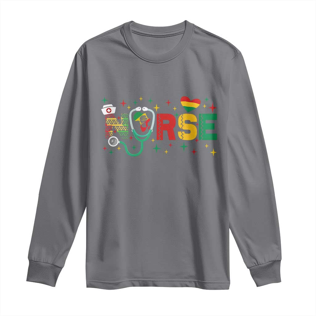 Proud Black Nurse Long Sleeve Shirt Black History Month Gift TS12 Charcoal Print Your Wear