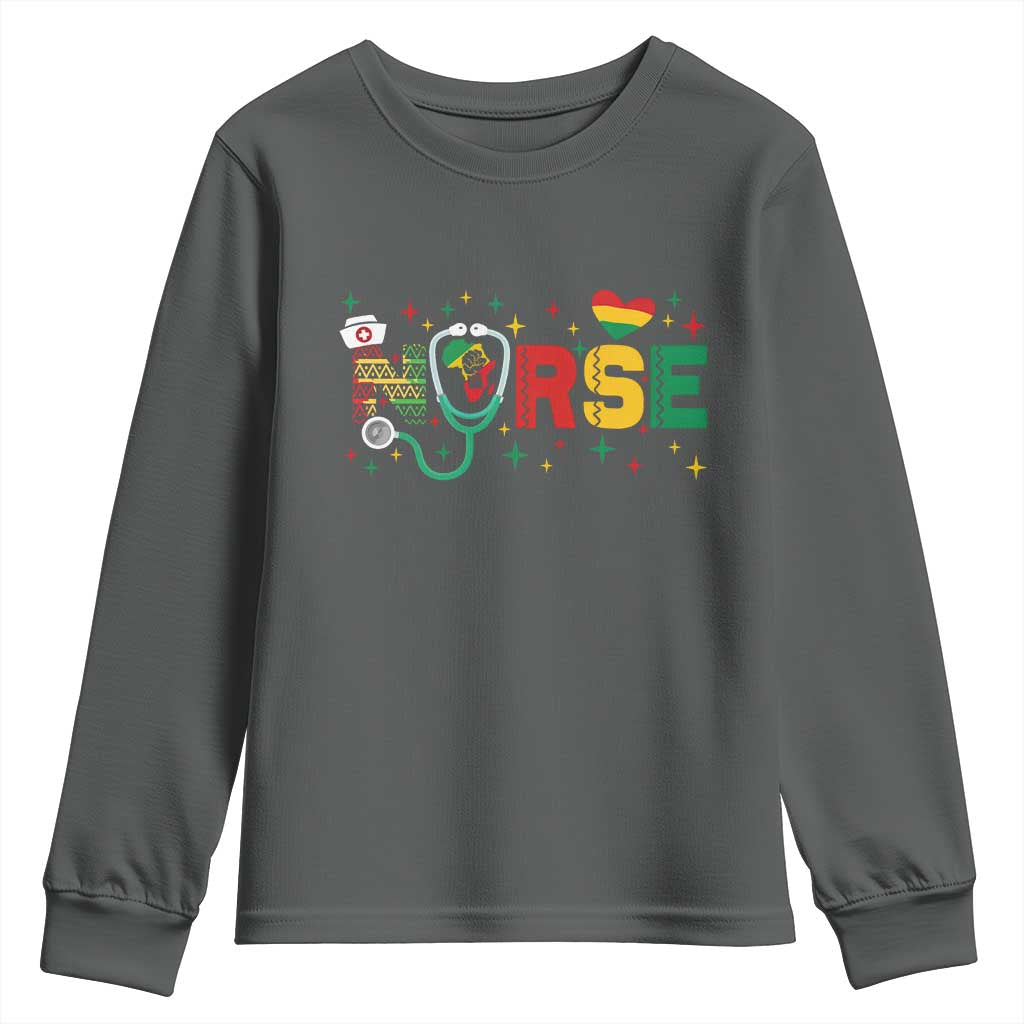 Proud Black Nurse Youth Sweatshirt Black History Month Gift TS12 Dark Heather Print Your Wear