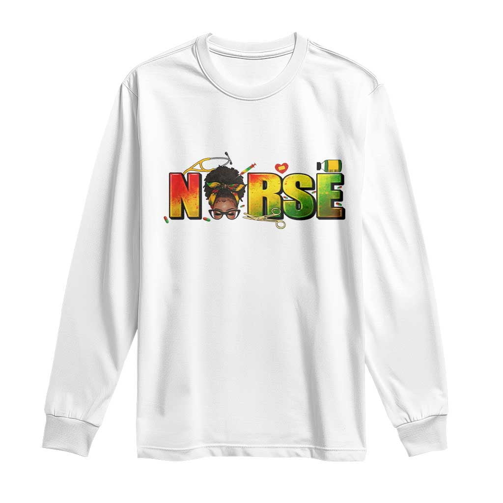 Proud Black Nurse Long Sleeve Shirt Black History Month Healthcare Gift TS12 White Print Your Wear