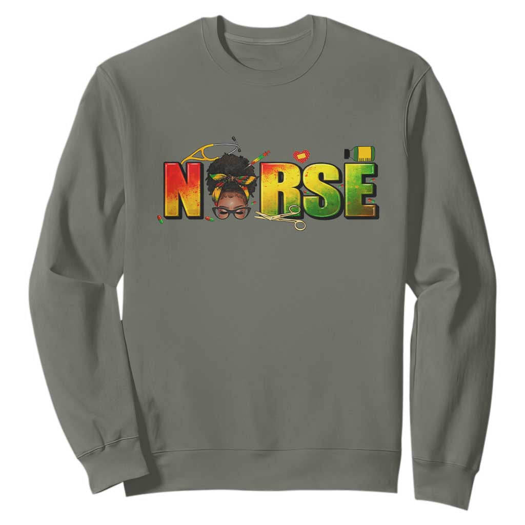Proud Black Nurse Sweatshirt Black History Month Healthcare Gift TS12 Military Green Print Your Wear
