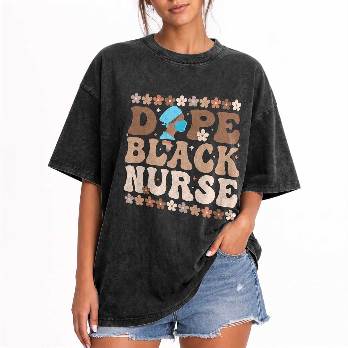 Dope Black Nurse Washed Cotton T-Shirt African American Black Nurse Gift