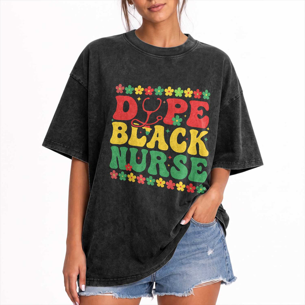 Melanin Queen Nursing Black History Month Gift Washed Cotton T-Shirt Dope Black Nurse