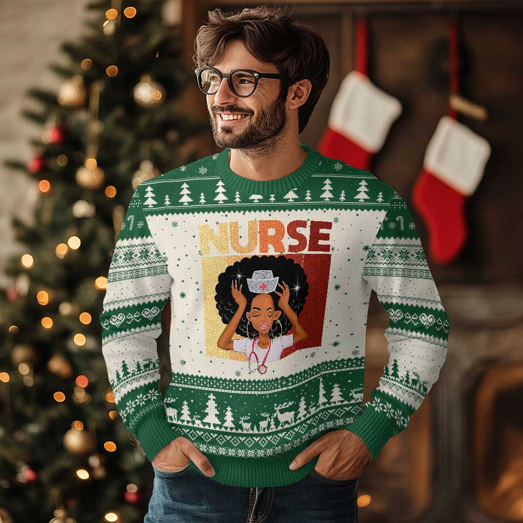 Strong Black Nurse Ugly Christmas Sweater Black History Medical Professional Gift TS12 Beige Green Print Your Wear