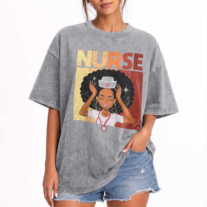 Strong Black Nurse Washed Cotton T-Shirt Black History Medical Professional Gift