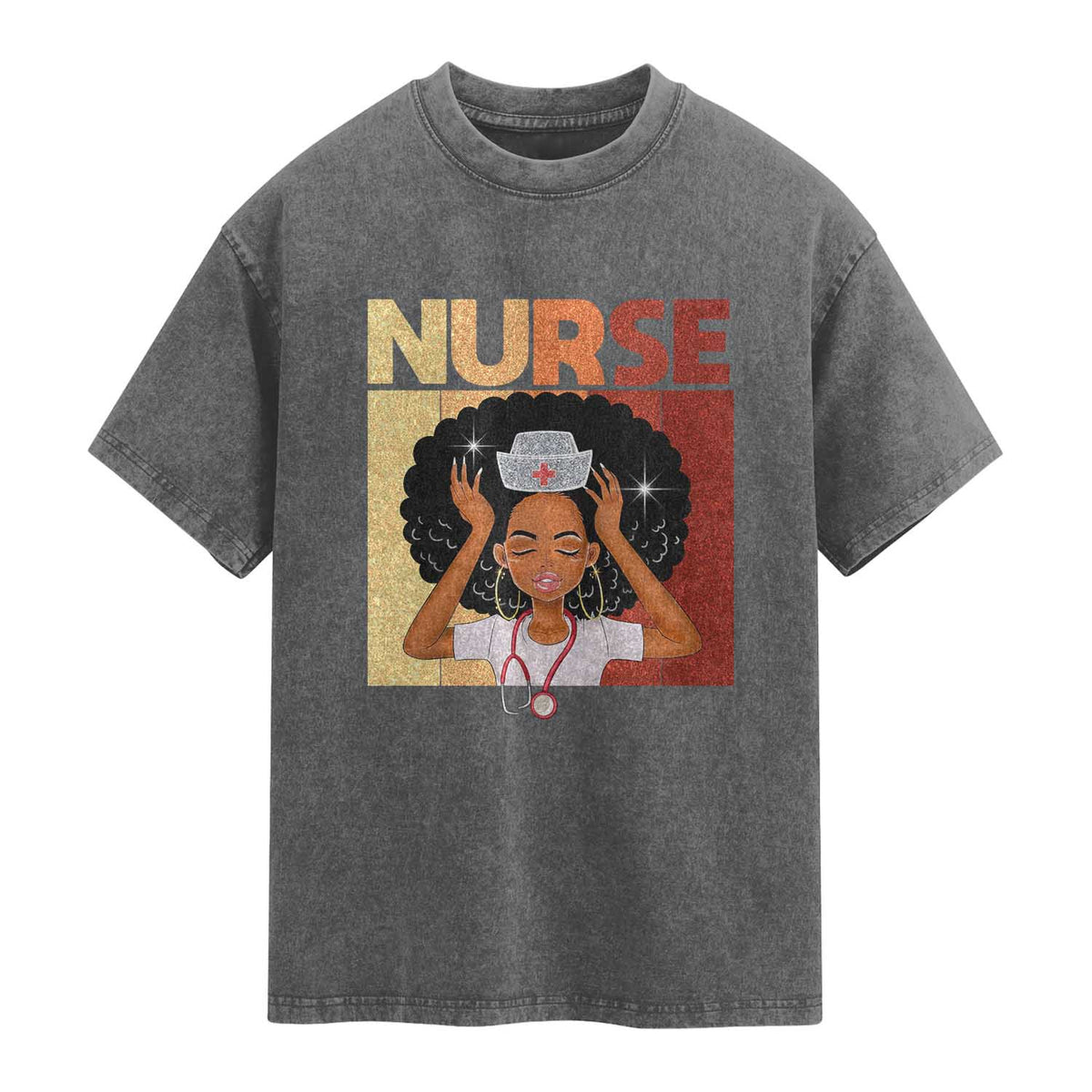 Strong Black Nurse Washed Cotton T-Shirt Black History Medical Professional Gift