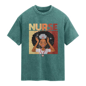 Strong Black Nurse Washed Cotton T-Shirt Black History Medical Professional Gift