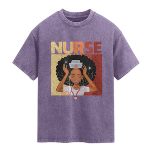 Strong Black Nurse Washed Cotton T-Shirt Black History Medical Professional Gift