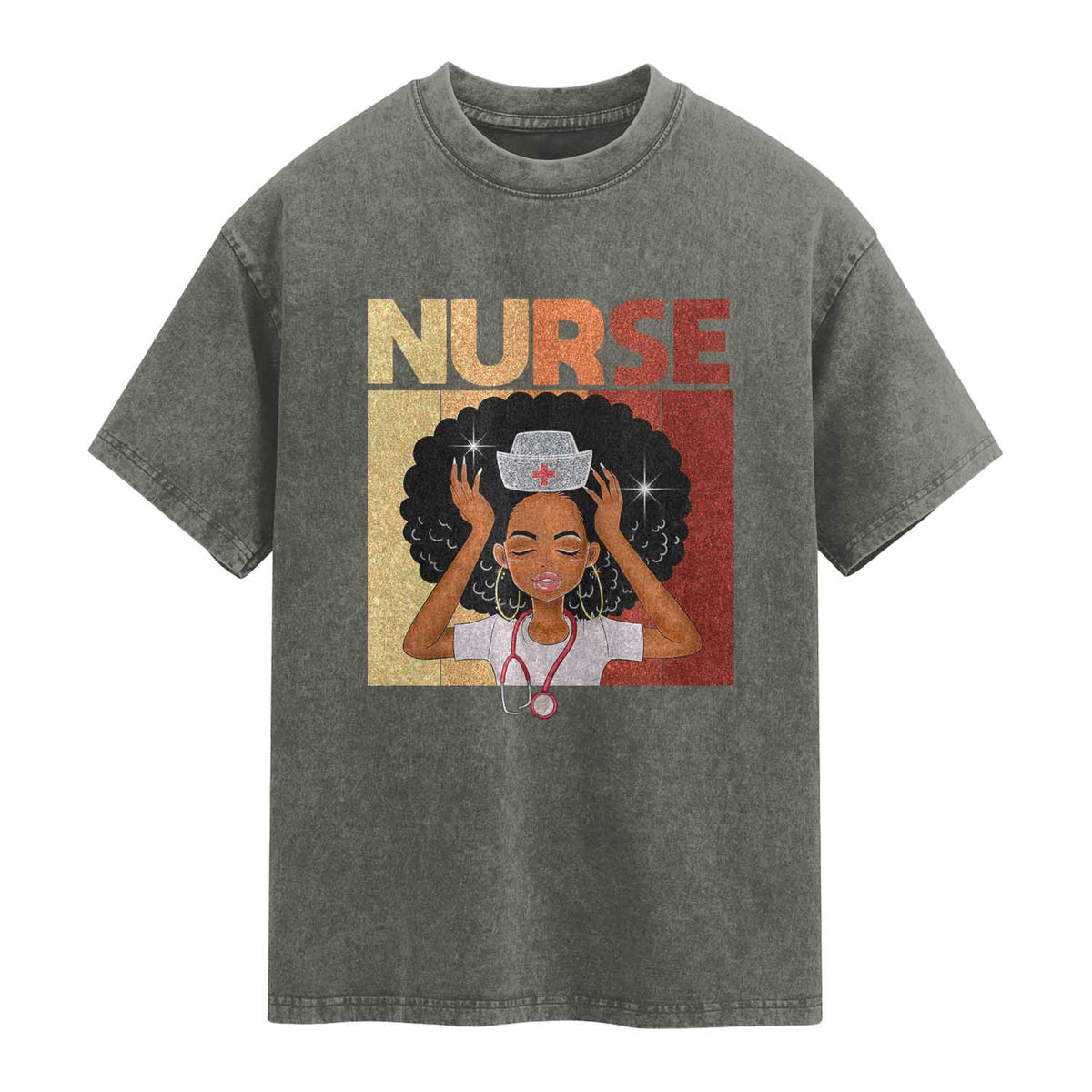 Strong Black Nurse Washed Cotton T-Shirt Black History Medical Professional Gift