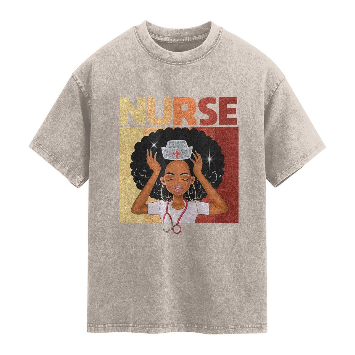 Strong Black Nurse Washed Cotton T-Shirt Black History Medical Professional Gift