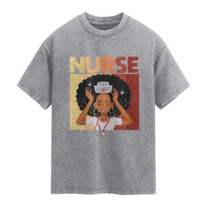 Strong Black Nurse Washed Cotton T-Shirt Black History Medical Professional Gift
