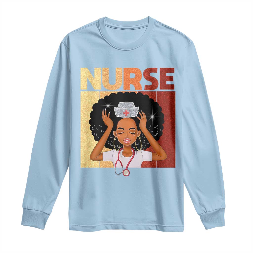 Strong Black Nurse Long Sleeve Shirt Black History Medical Professional Gift TS12 Light Blue Print Your Wear