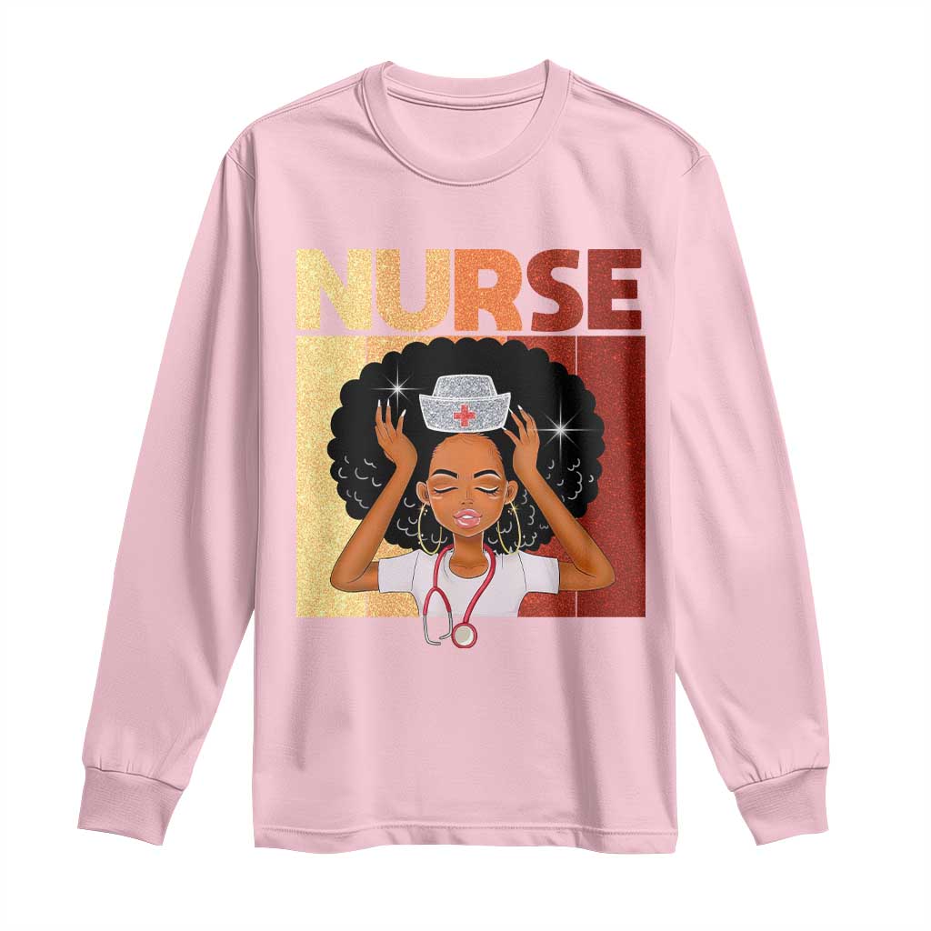 Strong Black Nurse Long Sleeve Shirt Black History Medical Professional Gift TS12 Light Pink Print Your Wear