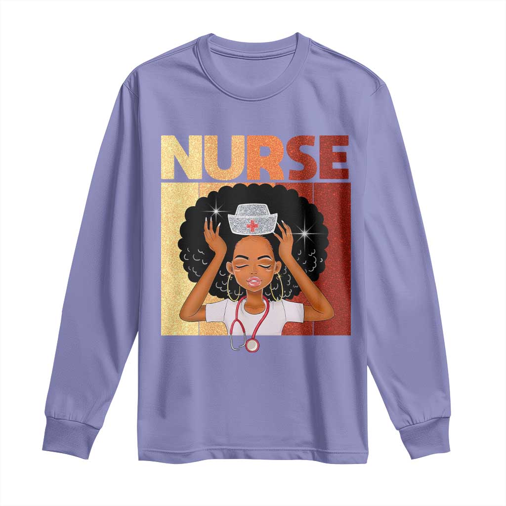 Strong Black Nurse Long Sleeve Shirt Black History Medical Professional Gift TS12 Violet Print Your Wear