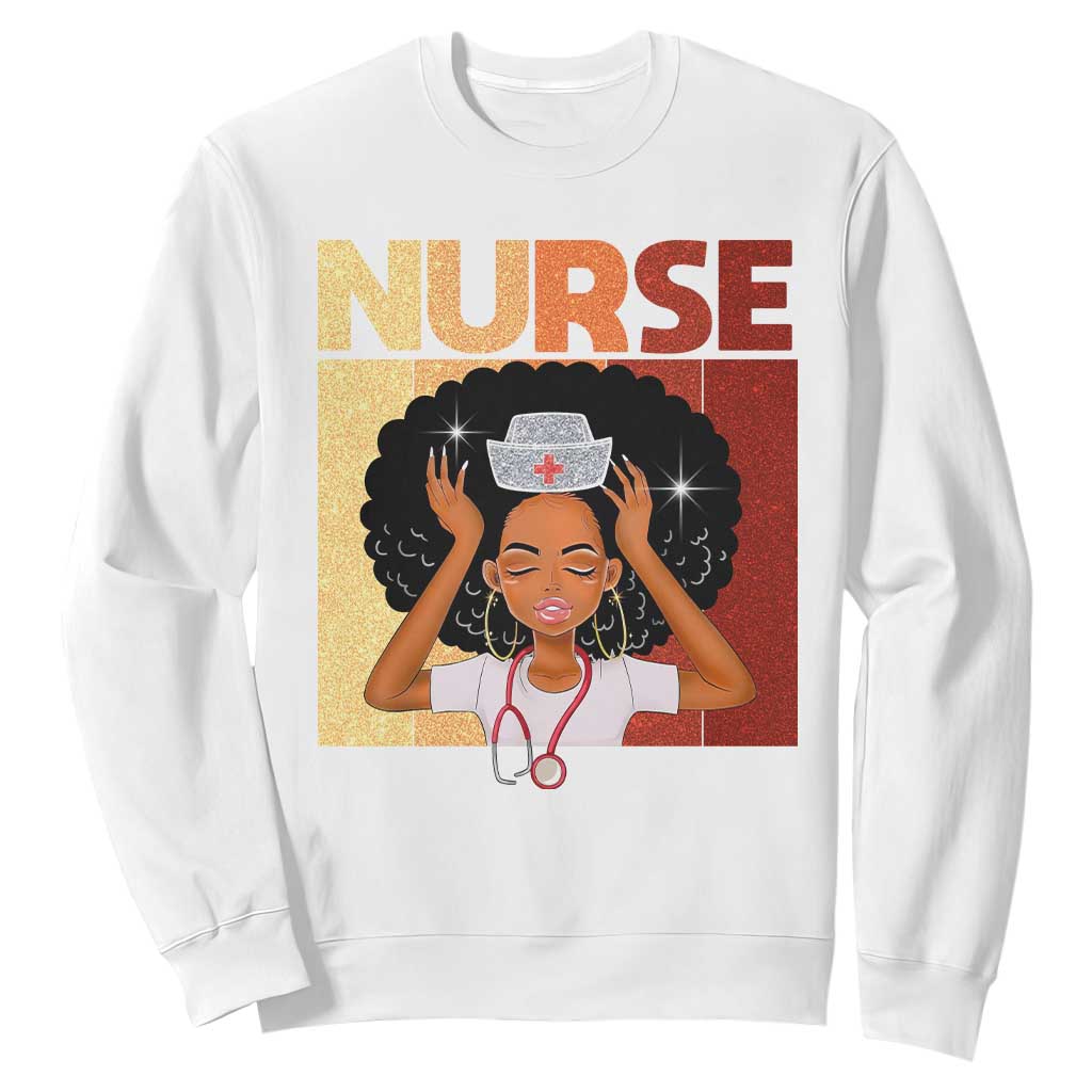 Strong Black Nurse Sweatshirt Black History Medical Professional Gift TS12 White Print Your Wear