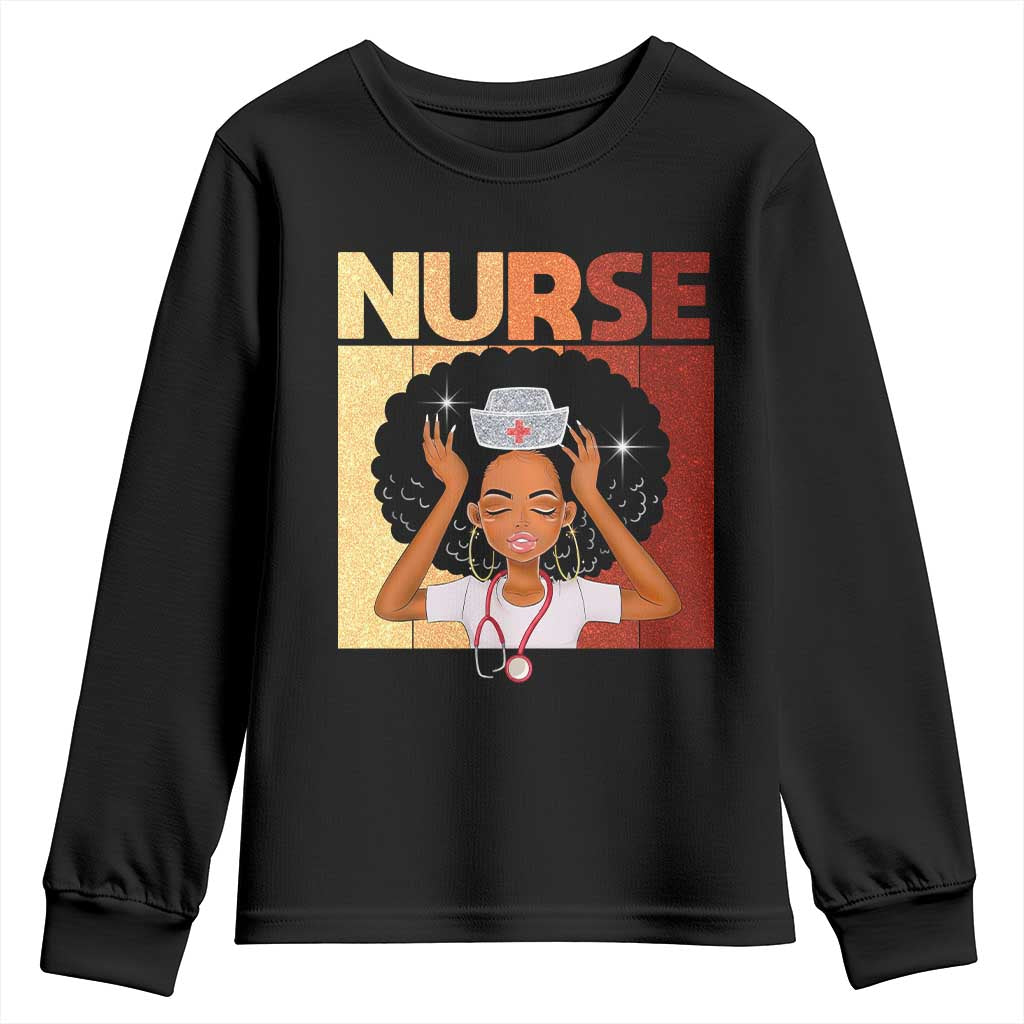 Strong Black Nurse Youth Sweatshirt Black History Medical Professional Gift TS12 Black Print Your Wear