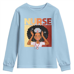 Strong Black Nurse Youth Sweatshirt Black History Medical Professional Gift TS12 Light Blue Print Your Wear