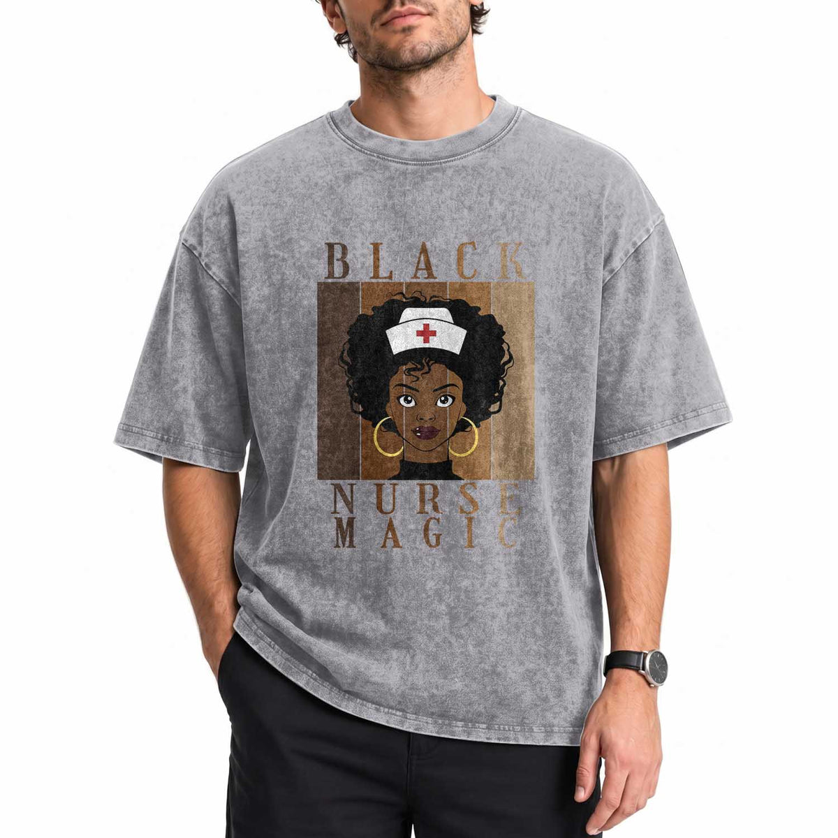 Black Nurse Magic Washed Cotton T-Shirt Black History Month Nurse Gift
