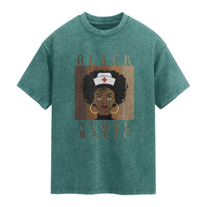 Black Nurse Magic Washed Cotton T-Shirt Black History Month Nurse Gift