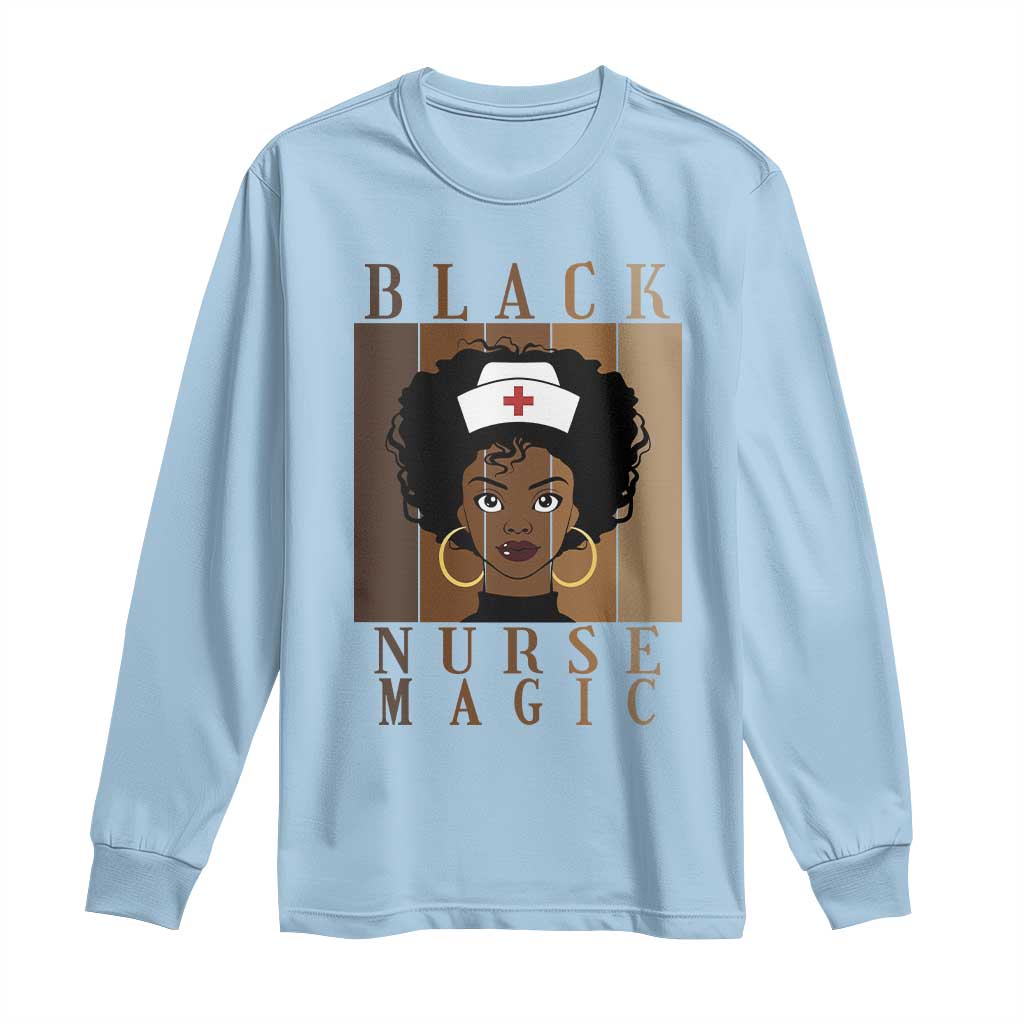Black Nurse Magic Long Sleeve Shirt Black History Month Nurse Gift TS12 Light Blue Print Your Wear