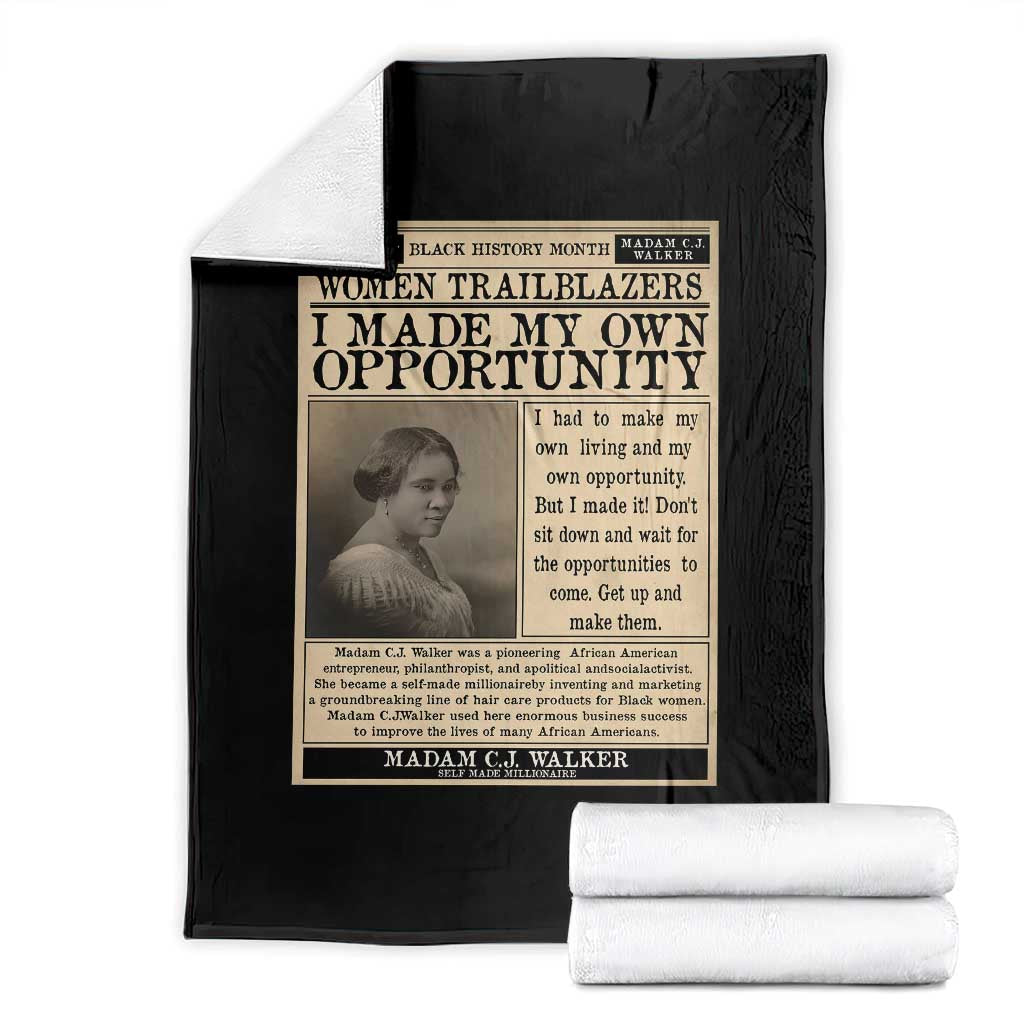 Madam C.J. Walker Throw Blanket I Made My Own Opportunity TS12 Black Print Your Wear