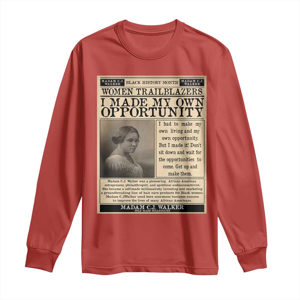 Madam C.J. Walker Long Sleeve Shirt I Made My Own Opportunity TS12 Red Print Your Wear