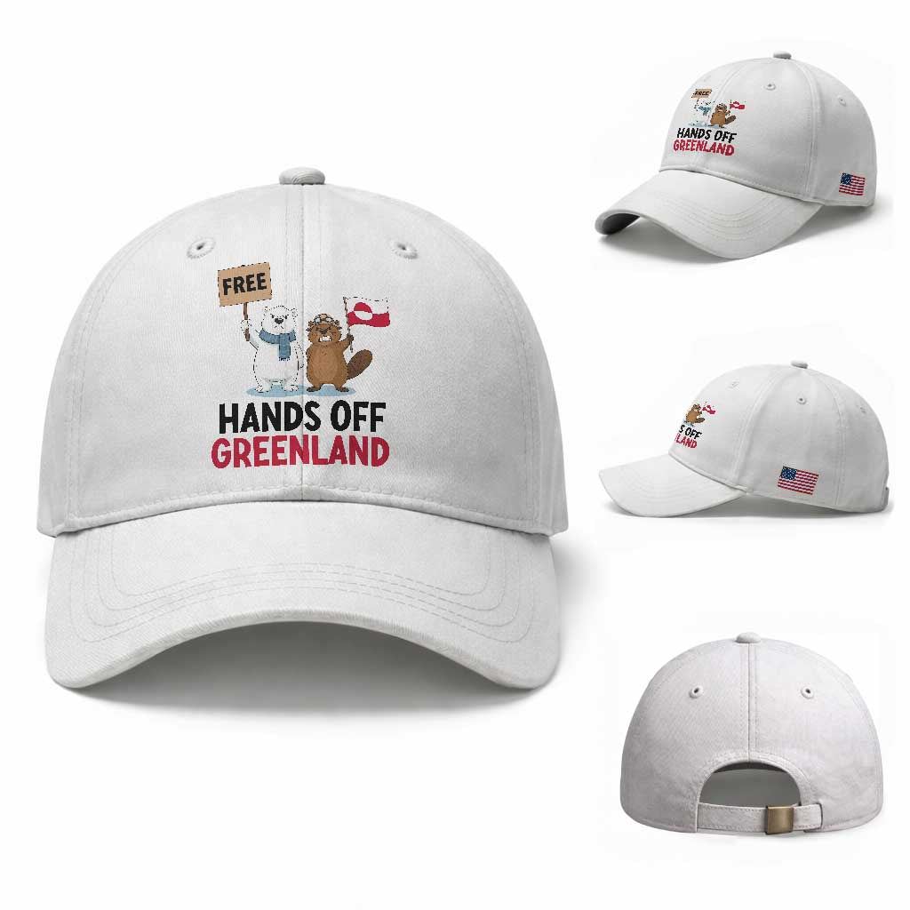 Funny Polar Bear Political Protest Baseball Cap Hands Off Greenland TS12 Baseball Cap Universal Fit White Print Your Wear