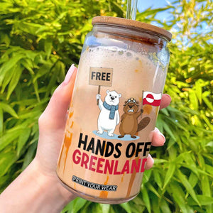 Funny Polar Bear Political Protest Glass Can Hands Off Greenland TS12 White Print Your Wear