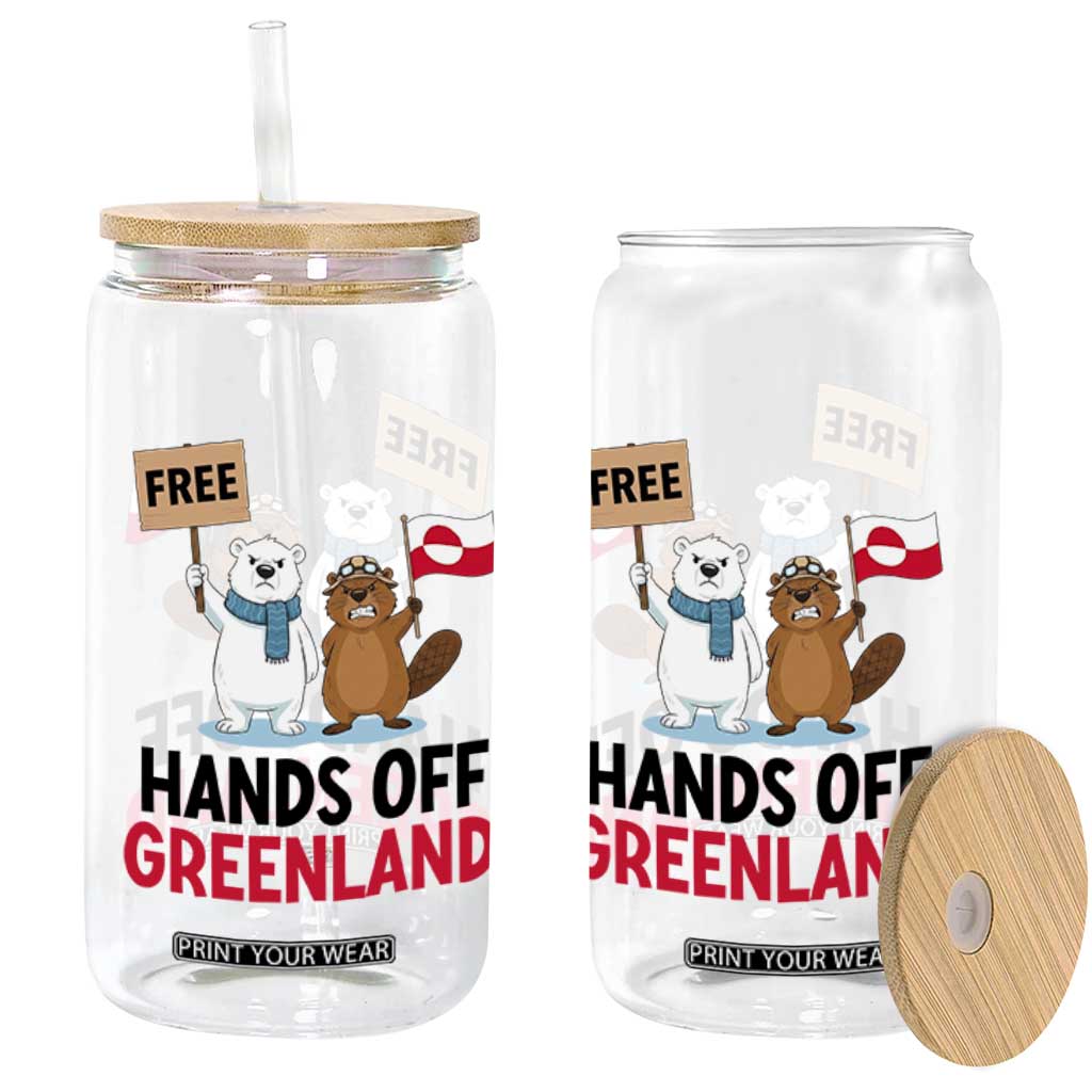 Funny Polar Bear Political Protest Glass Can Hands Off Greenland TS12 Print Your Wear