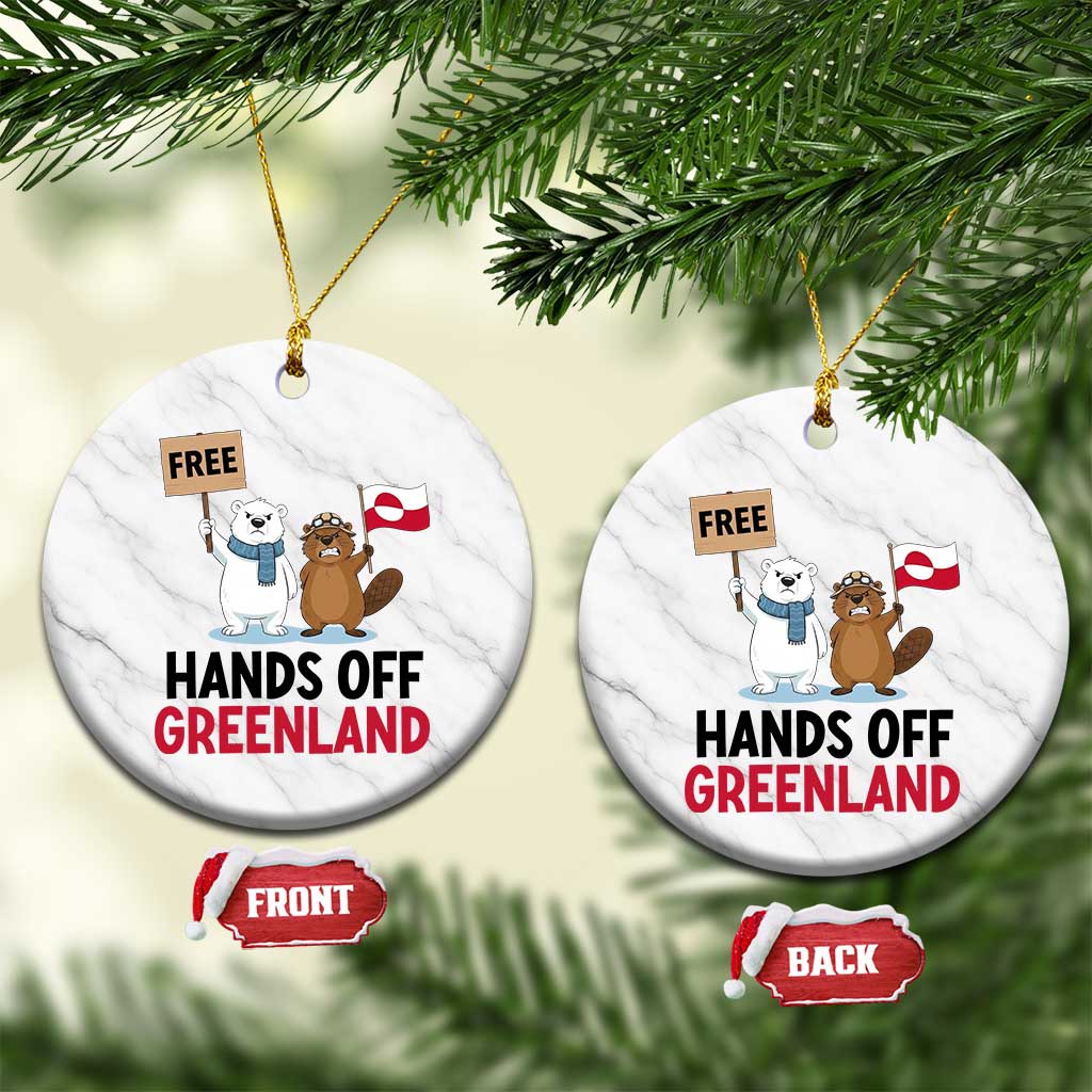 Funny Polar Bear Political Protest Ceramic Ornament Hands Off Greenland TS12 1pc White Marble Print Your Wear
