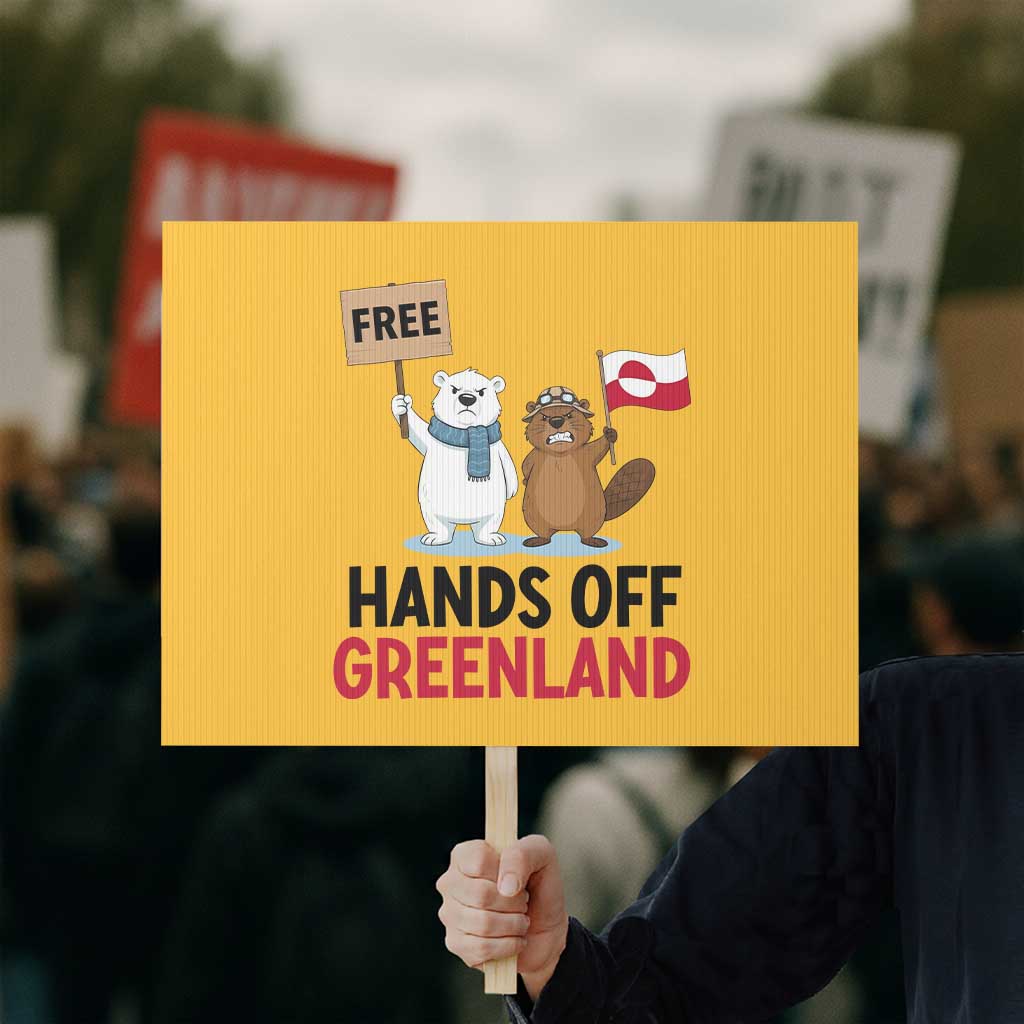 Funny Polar Bear Political Protest Protest Sign Hands Off Greenland TS12 Horizontal 18