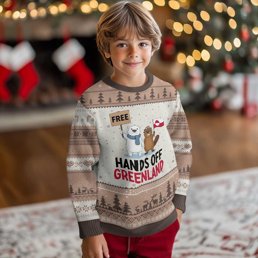Funny Polar Bear Political Protest Ugly Christmas Sweater Hands Off Greenland TS12 Mocha Mousse Print Your Wear