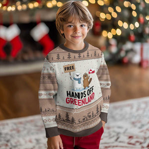Funny Polar Bear Political Protest Ugly Christmas Sweater Hands Off Greenland TS12 Mocha Mousse Print Your Wear