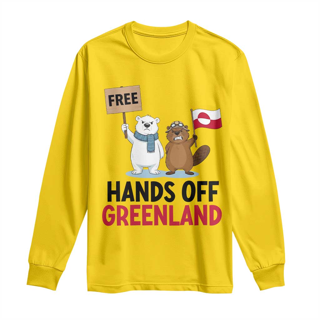 Funny Polar Bear Political Protest Long Sleeve Shirt Hands Off Greenland TS12 Daisy Print Your Wear