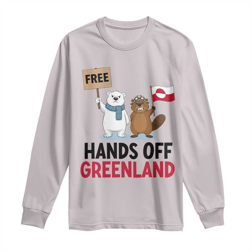 Funny Polar Bear Political Protest Long Sleeve Shirt Hands Off Greenland TS12 Ice Gray Print Your Wear
