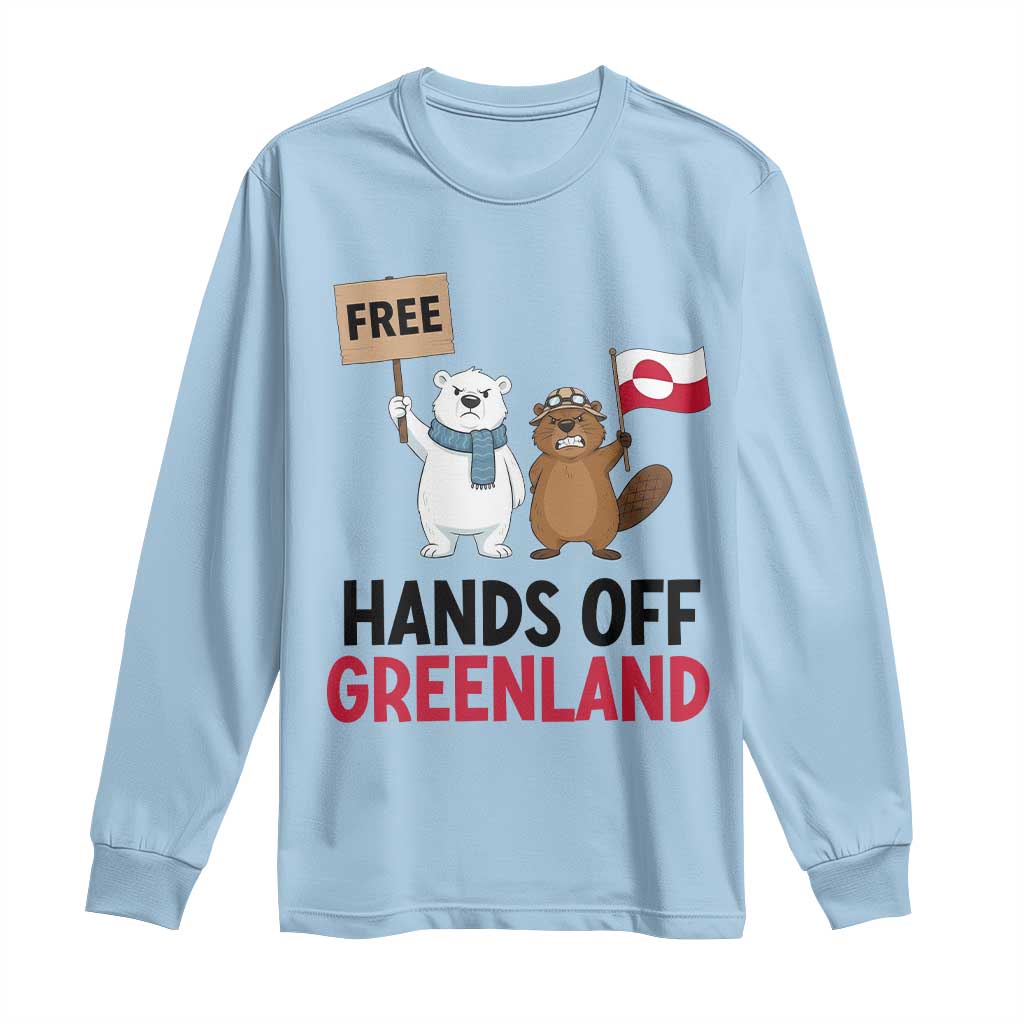 Funny Polar Bear Political Protest Long Sleeve Shirt Hands Off Greenland TS12 Light Blue Print Your Wear