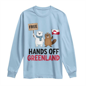 Funny Polar Bear Political Protest Long Sleeve Shirt Hands Off Greenland TS12 Light Blue Print Your Wear