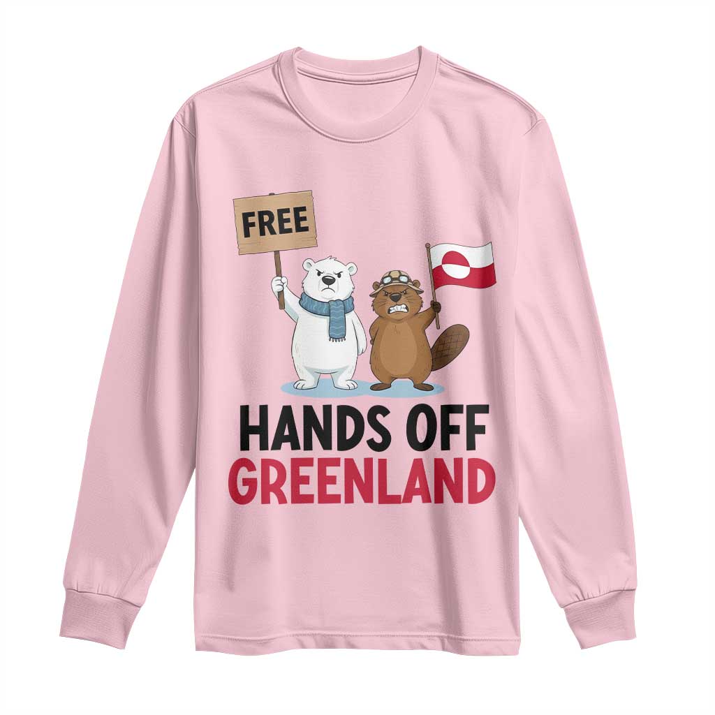 Funny Polar Bear Political Protest Long Sleeve Shirt Hands Off Greenland TS12 Light Pink Print Your Wear