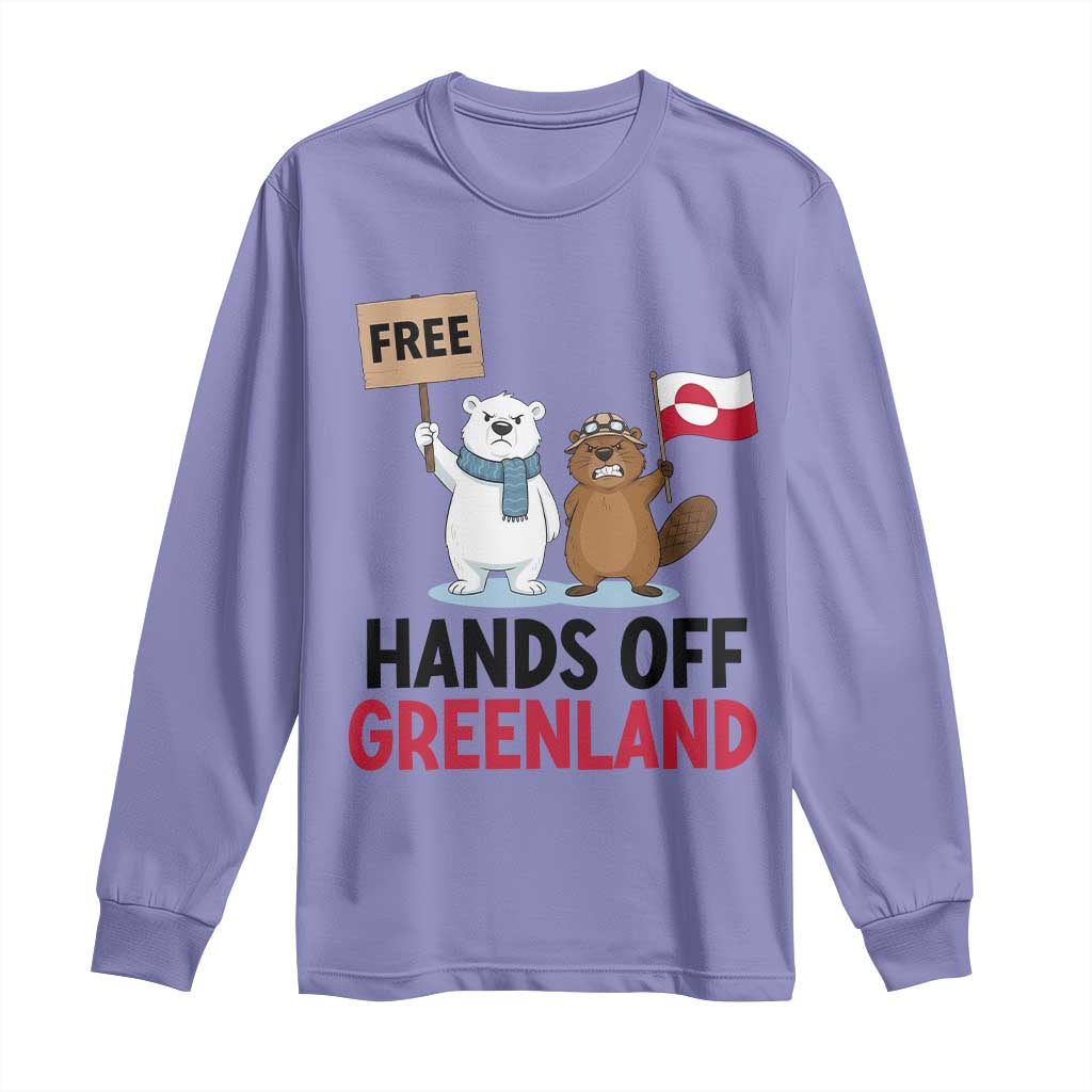 Funny Polar Bear Political Protest Long Sleeve Shirt Hands Off Greenland TS12 Violet Print Your Wear