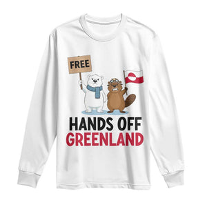 Funny Polar Bear Political Protest Long Sleeve Shirt Hands Off Greenland TS12 White Print Your Wear
