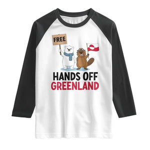 Funny Polar Bear Political Protest Raglan Shirt Hands Off Greenland TS12 White Black Print Your Wear